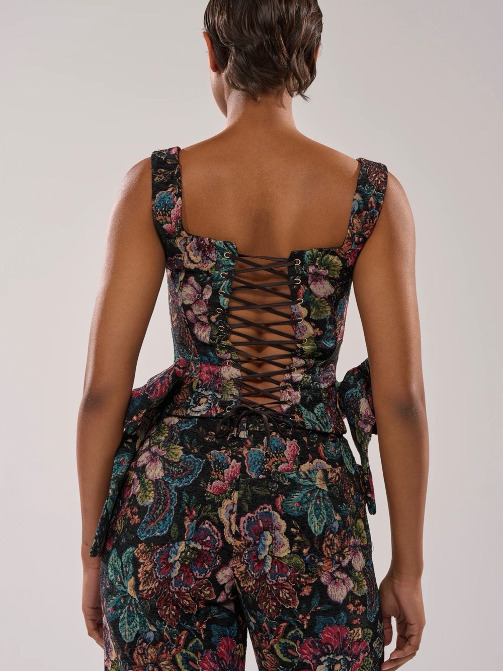 AKIRA Pretty Little Lady Floral Brocade Corset Top with Bows - Size Small - Picture 3 of 8